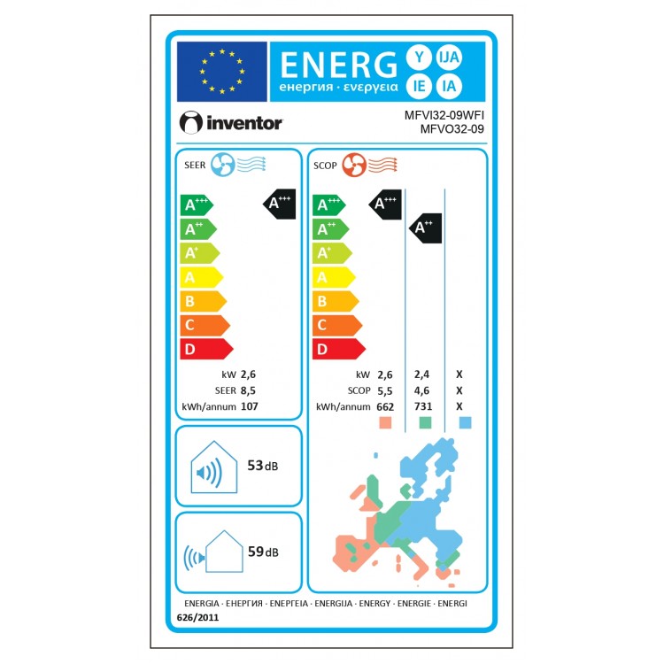 INVENTOR Comfort MFVI32-09WFI/MFVO32-09 με  WIFI και ΦΙΛΤΡΟ ΕΝΕΡΓΟΥ ΑΝΘΡΑΚΑ, 9000 BTU