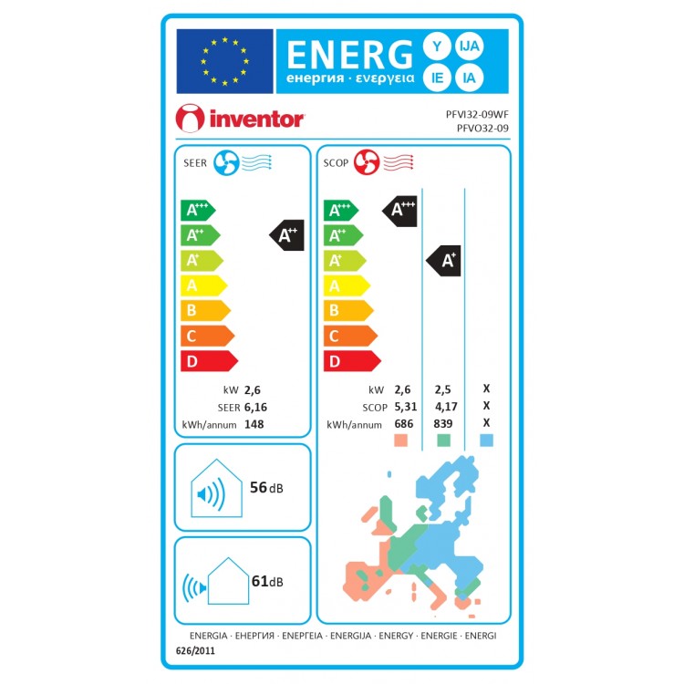 INVENTOR Professional PFI2VI-09WFI/PFI2VI-09 με  WIFI και ΦΙΛΤΡΟ ΑΠΟΣΤΕΙΡΩΣΗΣ HEPA, 9000 BTU