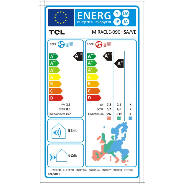 TCL MIRACLE II - 09CHSA/VEI με WIFI - WHITE, 9000 BTU