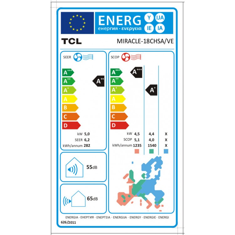 TCL MIRACLE II - 18CHSA/VEI με WIFI - WHITE, 18000 BTU