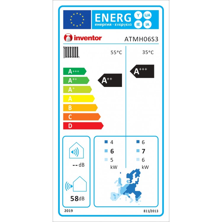 Αντλία θερμότητας INVENTOR MATRIX ATMH06S3 αέρα-νερού inverter 65oC ΜΟΝΟΦΑΣΙΚΗ (Ψ/Θ) με αντίσταση 3 KW (MONOBLOCK)